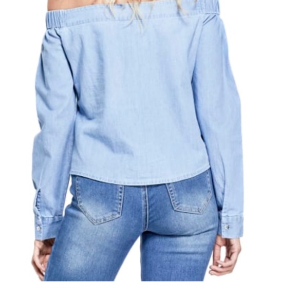 GUESS Audrie Off The Shoulder Denim Top - Picture 2 of 4